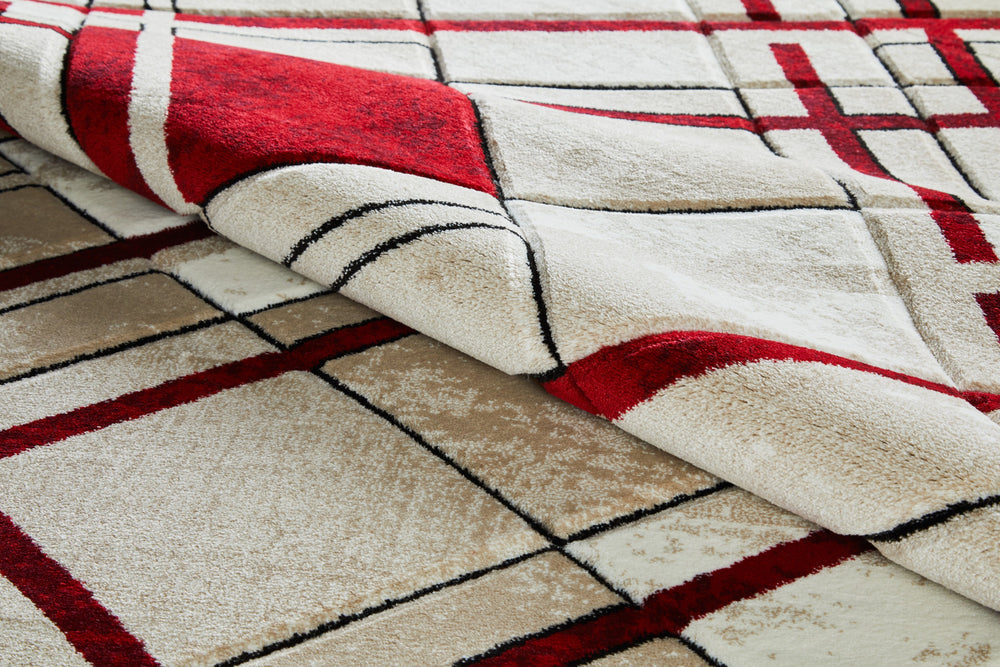 Accra Cream and Red Rug