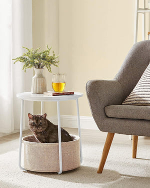 Round Side Table w/ Basket